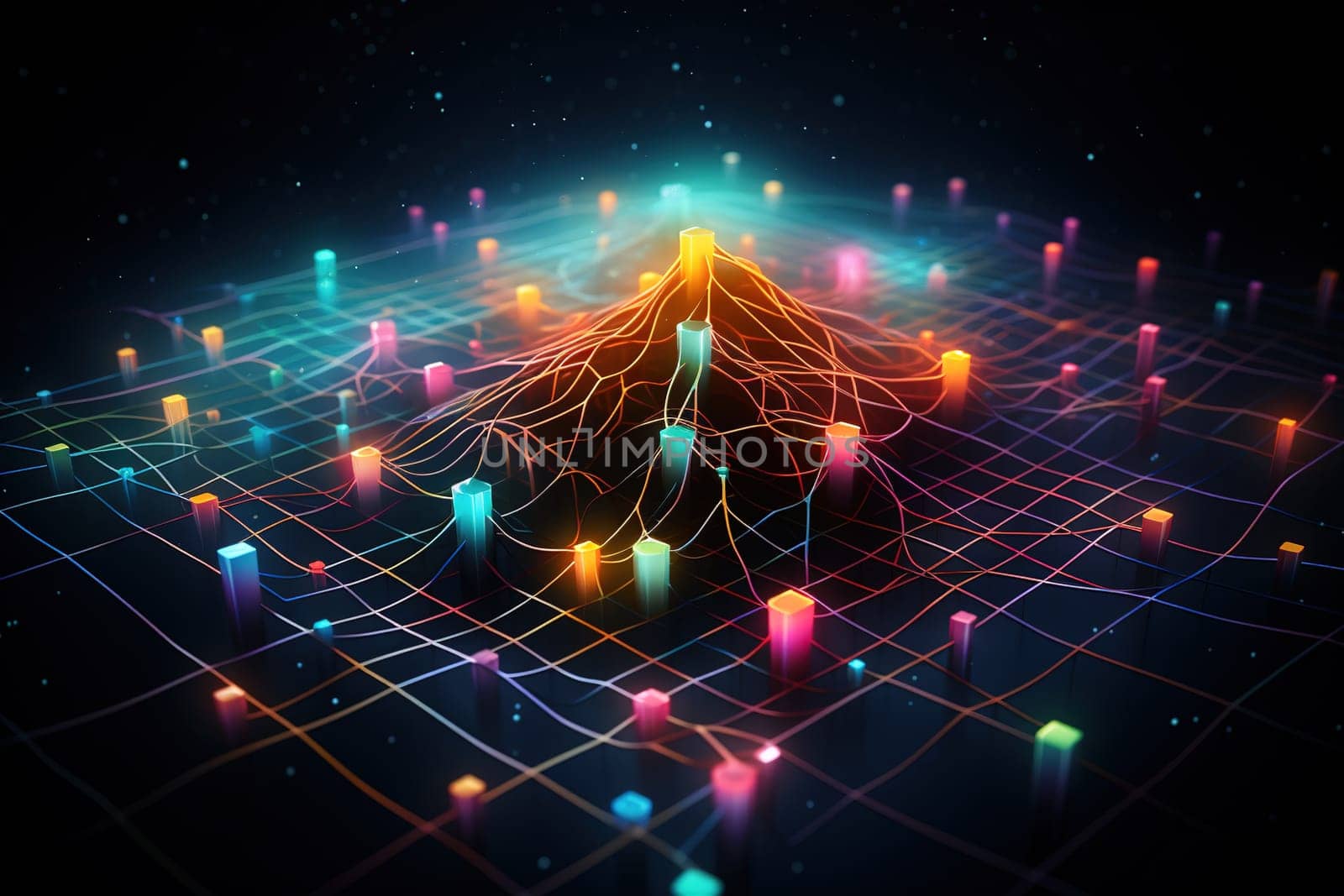 ai network, big data, cloud computing 3d artificial technology concept. by Manastrong