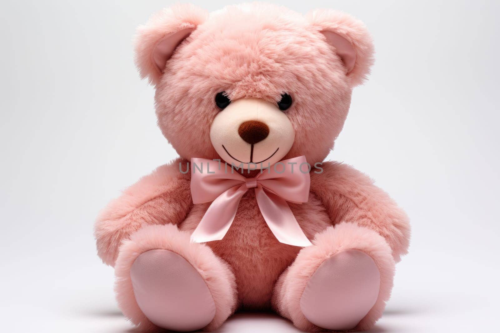 Cute pink teddy bear isolated on white background. AI Generated