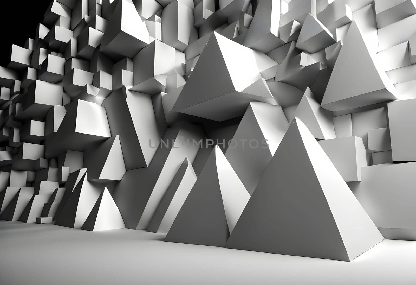black and white photo of a wall, 3D render of hell background, black background, prisms and pyramids by rostik924