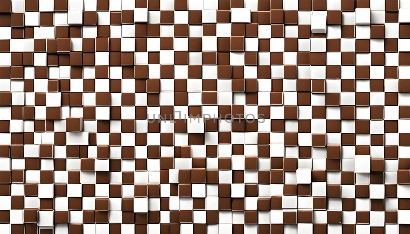 brown white tile wall with square pattern, cubism, geometric, pre-rendered graphics, angular, full-surface texture 3D design by rostik924