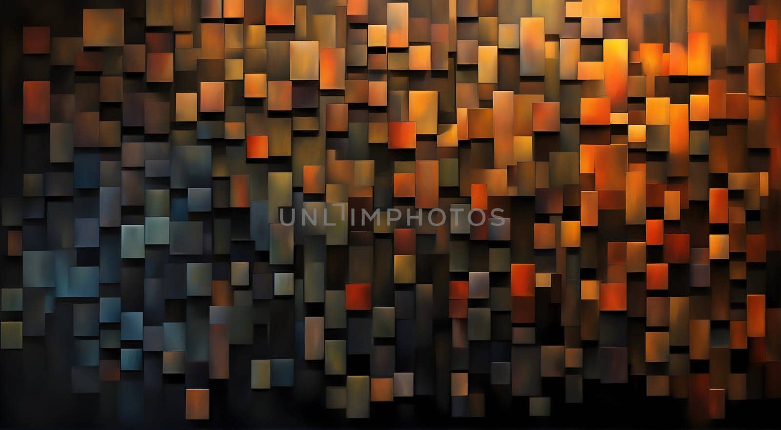 wall with a large number of squares, abstract painting cubism, cubism, black background, mystical light Generate AI