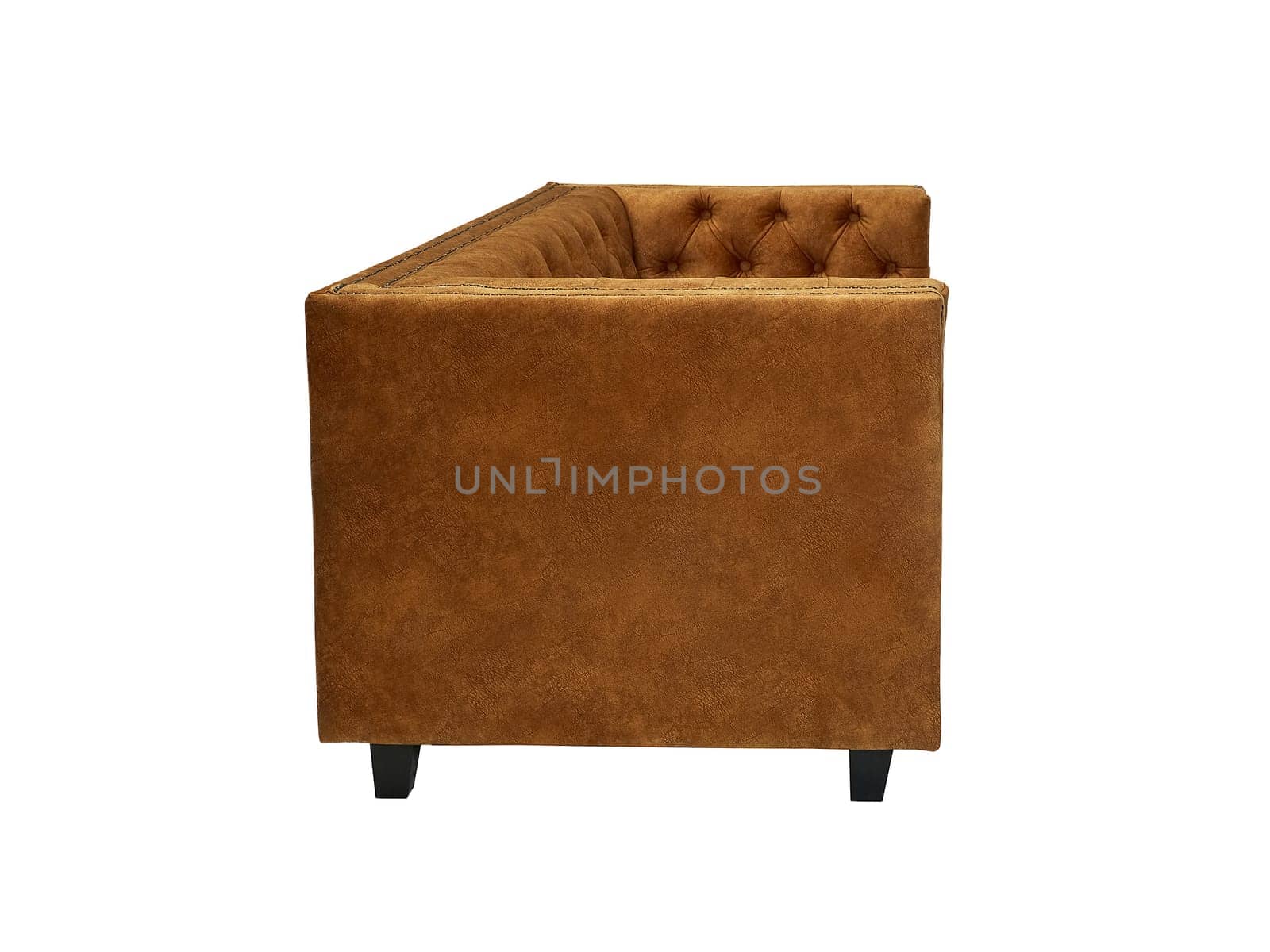 brown fabric sofa isolated on white background, side view. couch, furniture in minimal style, interior, home design