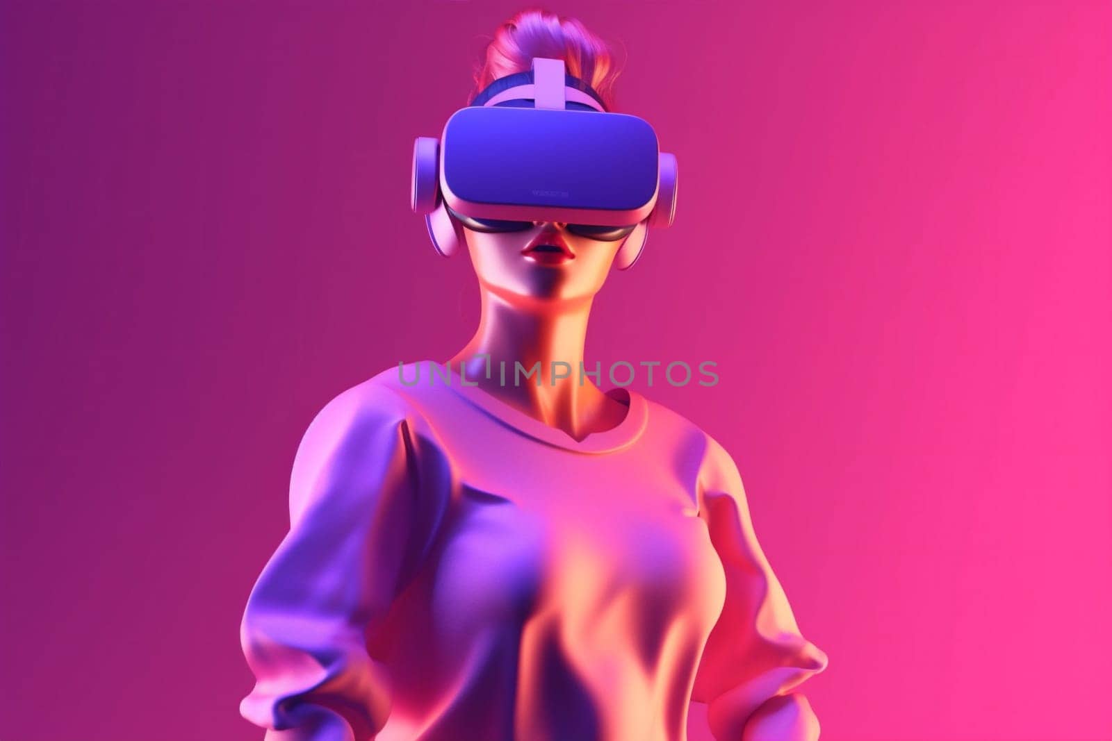 sport woman character neon innovation reality glasses digital game virtual vr. Generative AI. by Vichizh