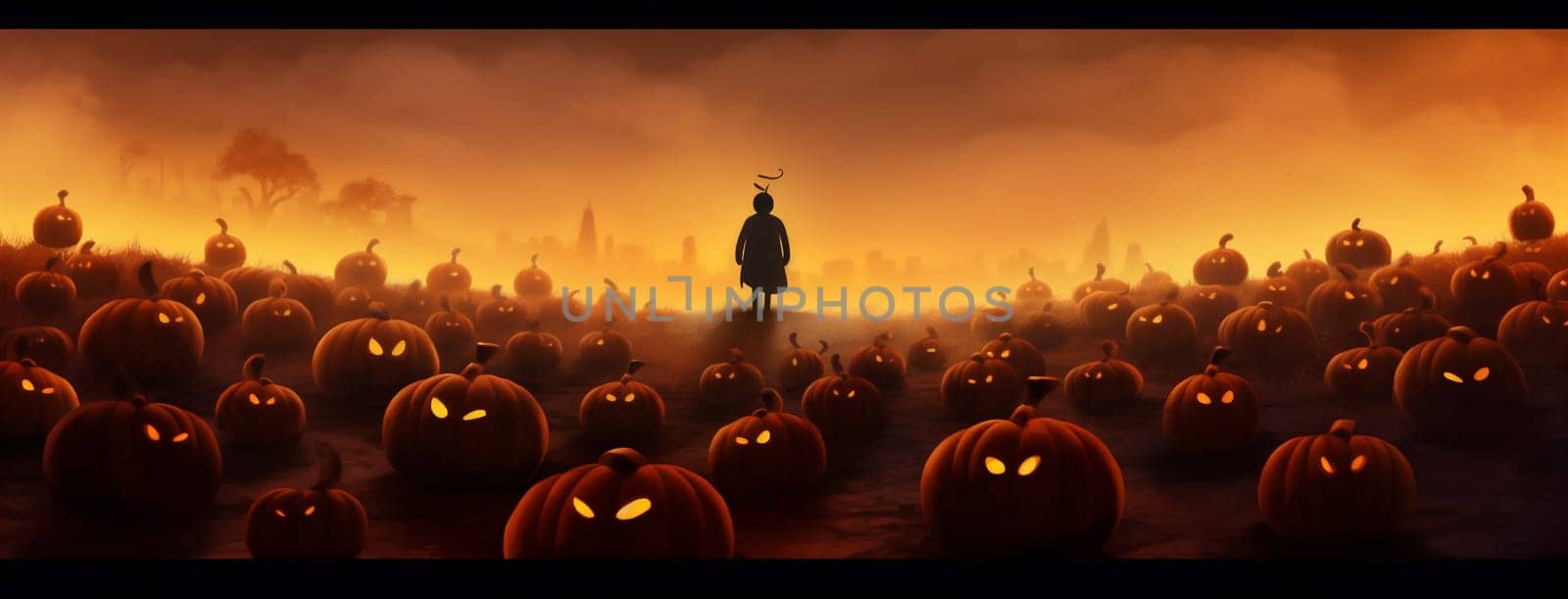 dark holiday october black ghost halloween pumpkin night horror orange. Generative AI. by Vichizh