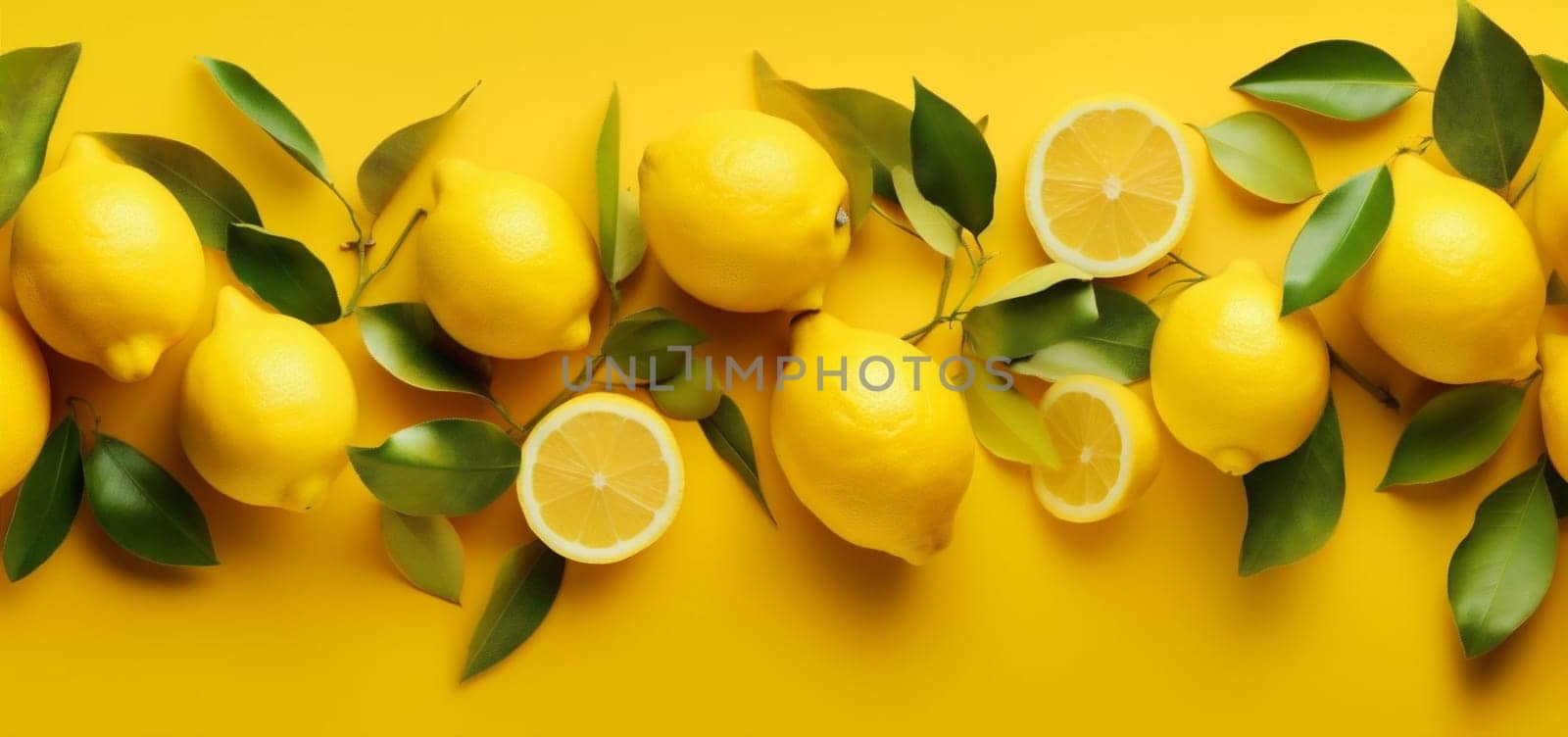natural food healthy yellow lemon green fruit juicy summer fresh background. Generative AI. by Vichizh