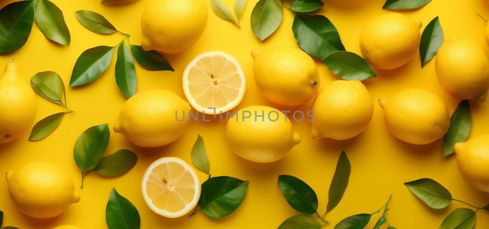 yellow background fruit group natural food fresh lemon juicy summer healthy. Generative AI. by Vichizh