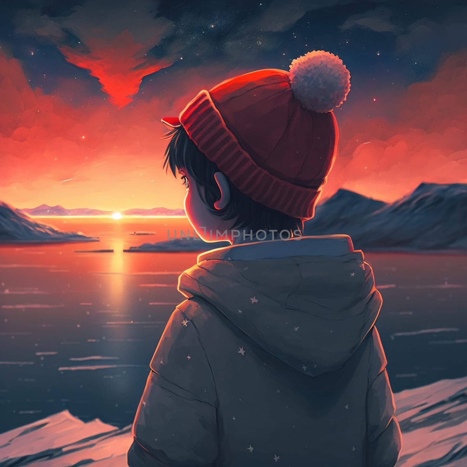 Stylish Male Musician in Red Winter Beanie Enjoying Sunset Scenery - Inspirational by igor010