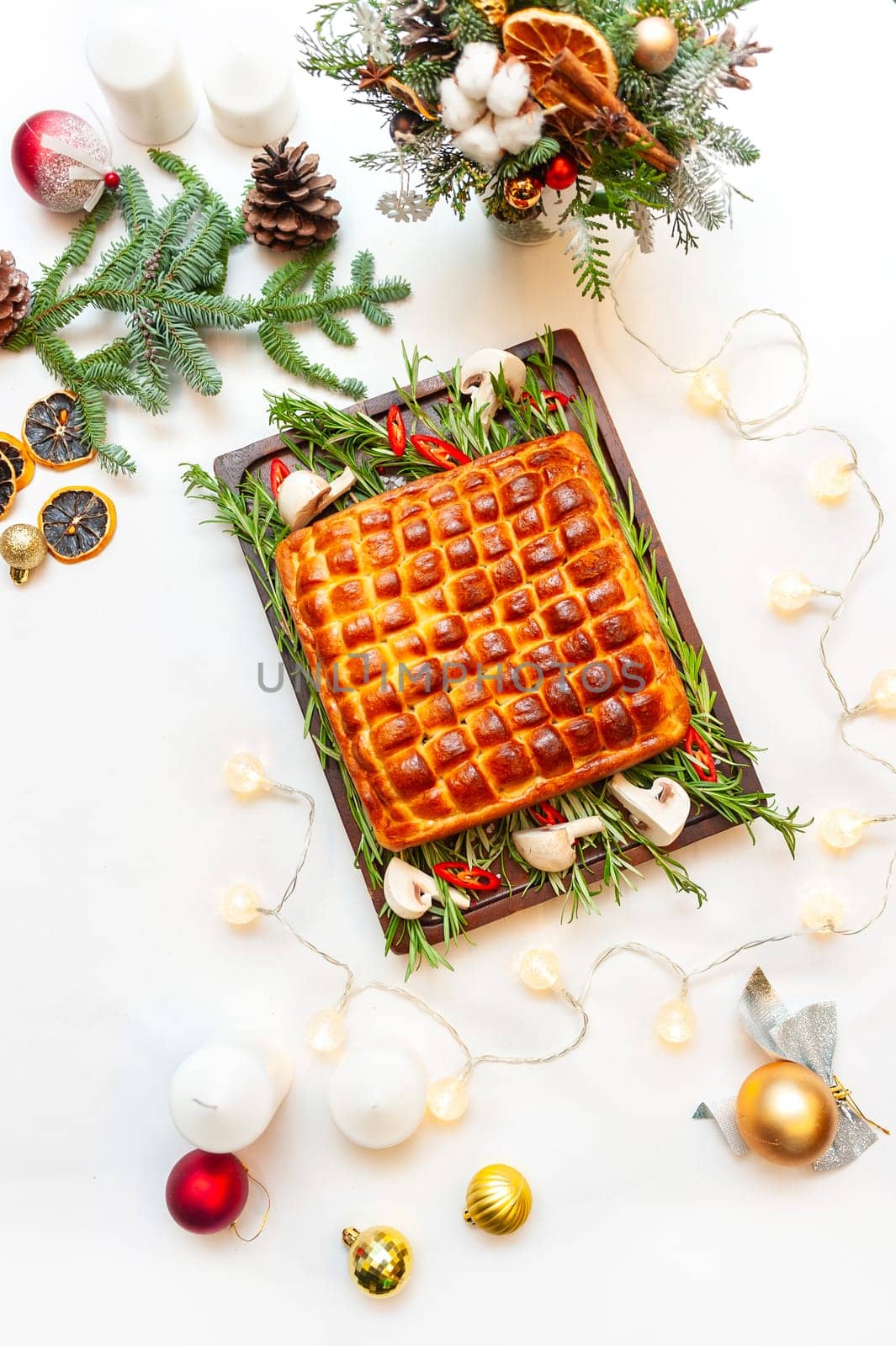 Traditional Christmas or New Year's pie. Homemade cake High quality photo