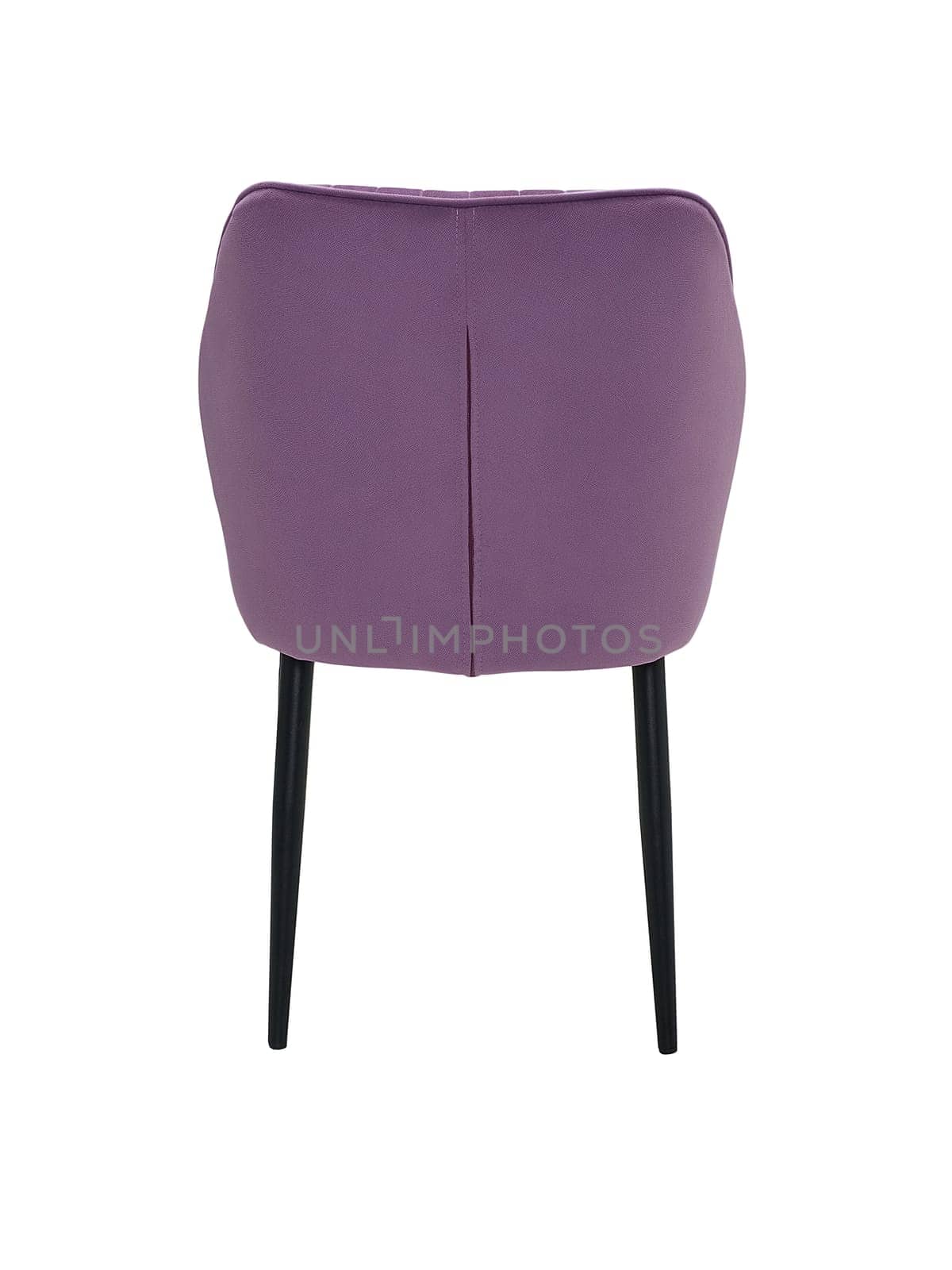 modern purple fabric chair with wooden legs isolated on white background, back view. contemporary furniture in classical style, interior, home design