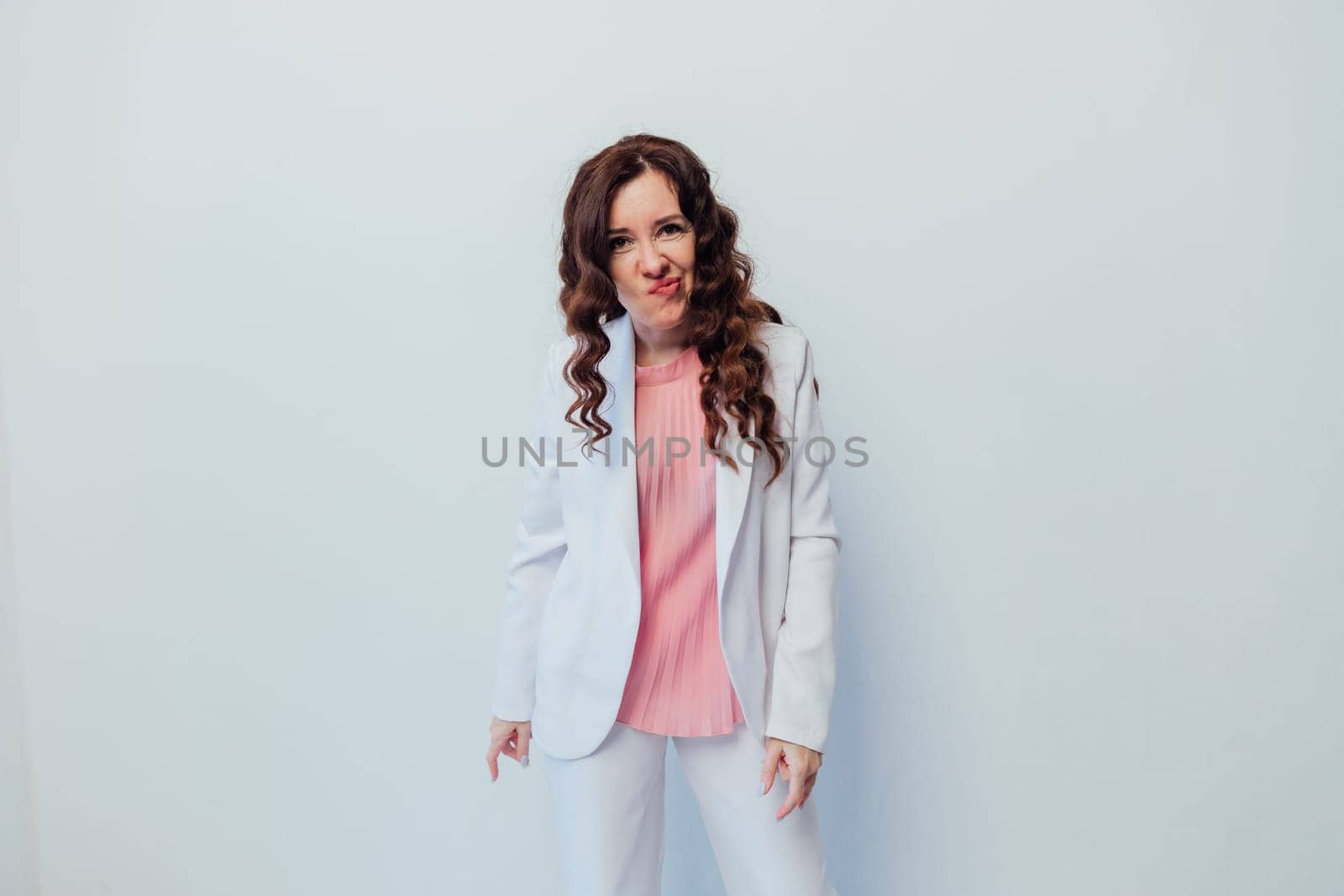 woman brunette emotion portrait on white background