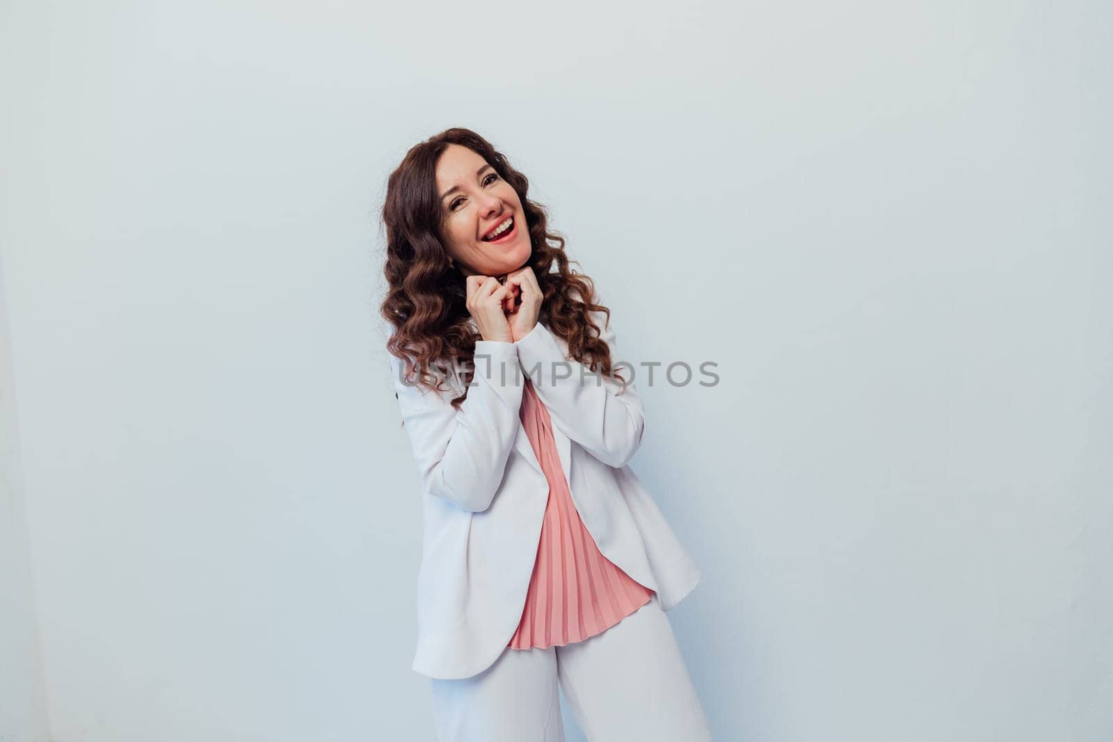 woman brunette emotion portrait on white background