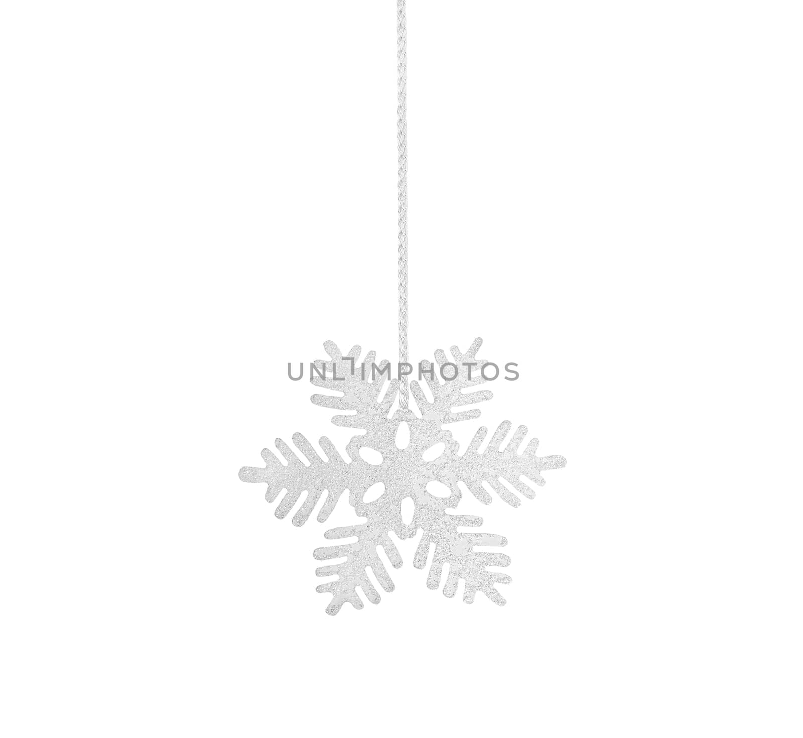 White snowflake on a rope isolated on white background.