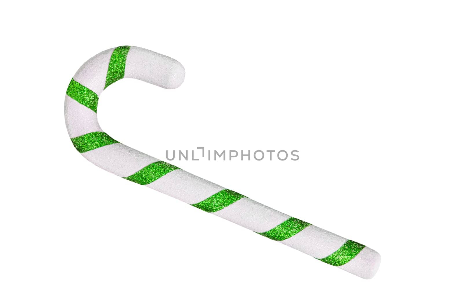 Christmas decorative green candy cane isolated on white background