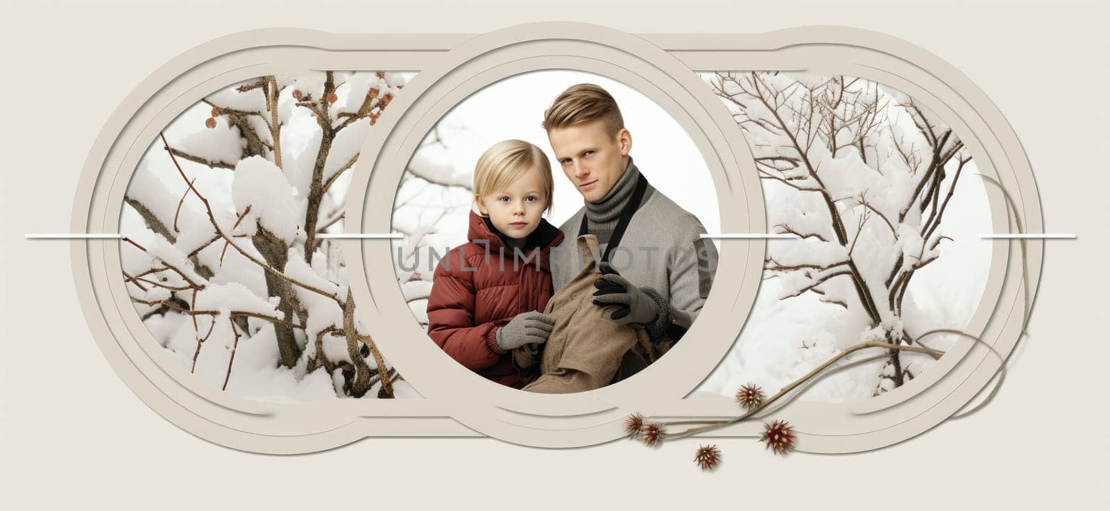 A unique card with oval circles and a white background, creating the ability to insert photos of your family