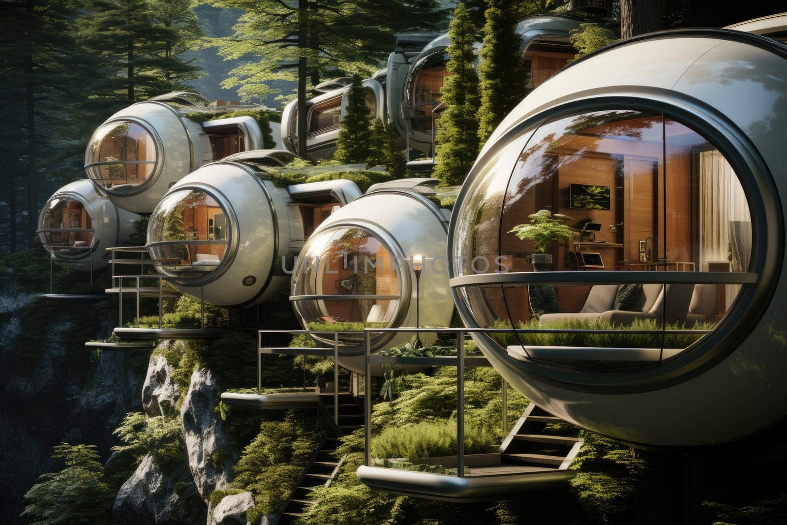 Life-giving nature around compact capsule houses by Yurich32