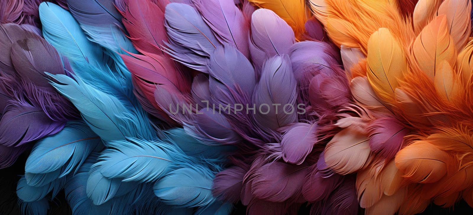 Bright texture photo with large bird feathers in various shades