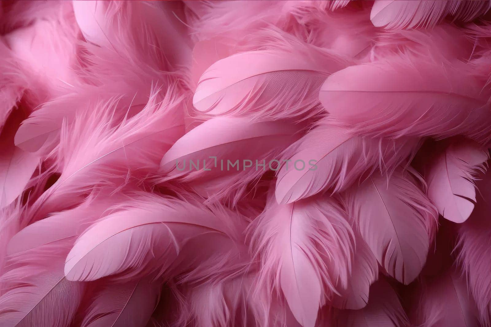 Juicy pink bird feathers create a soft background in which there is absolute harmony
