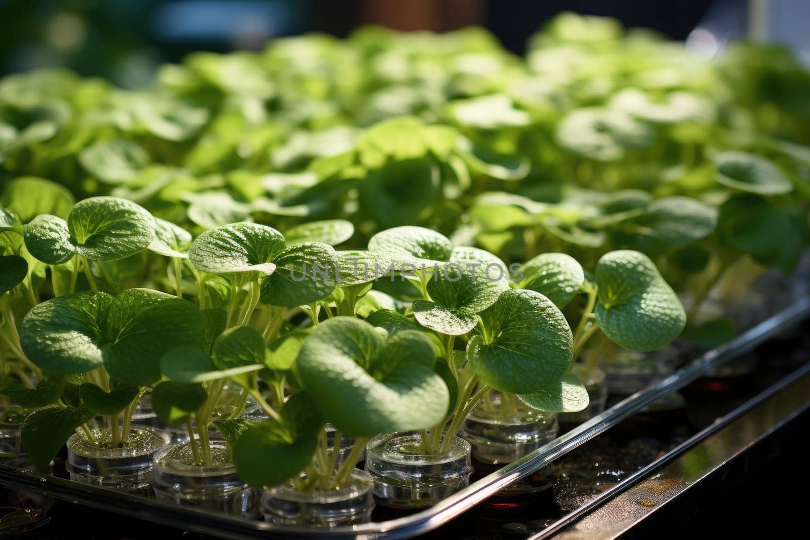 Photograph of a hydroponic system designed to grow plants without the use of soil using nutrient solutions.