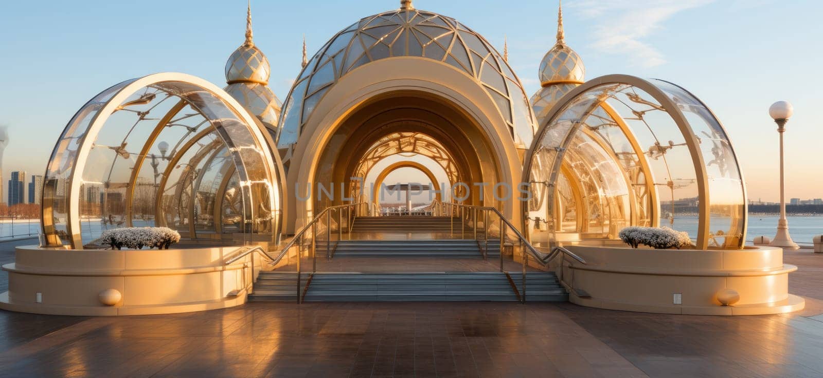 This bridge towers over the city with its graceful arches and majestic towers