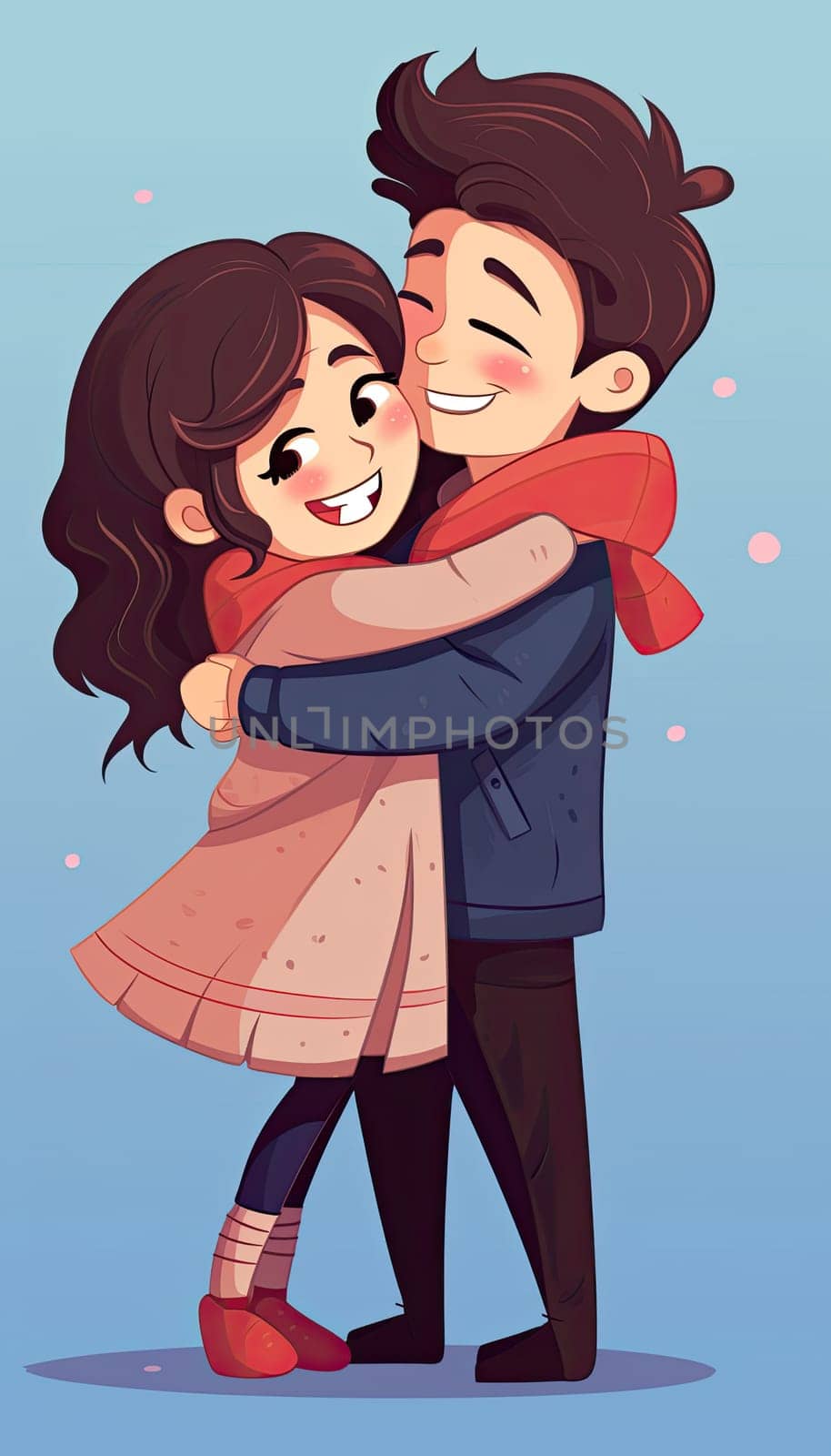 Couple in love. Boy and girl embracing each other. Saint Valentine illustration in cartoon style by papatonic