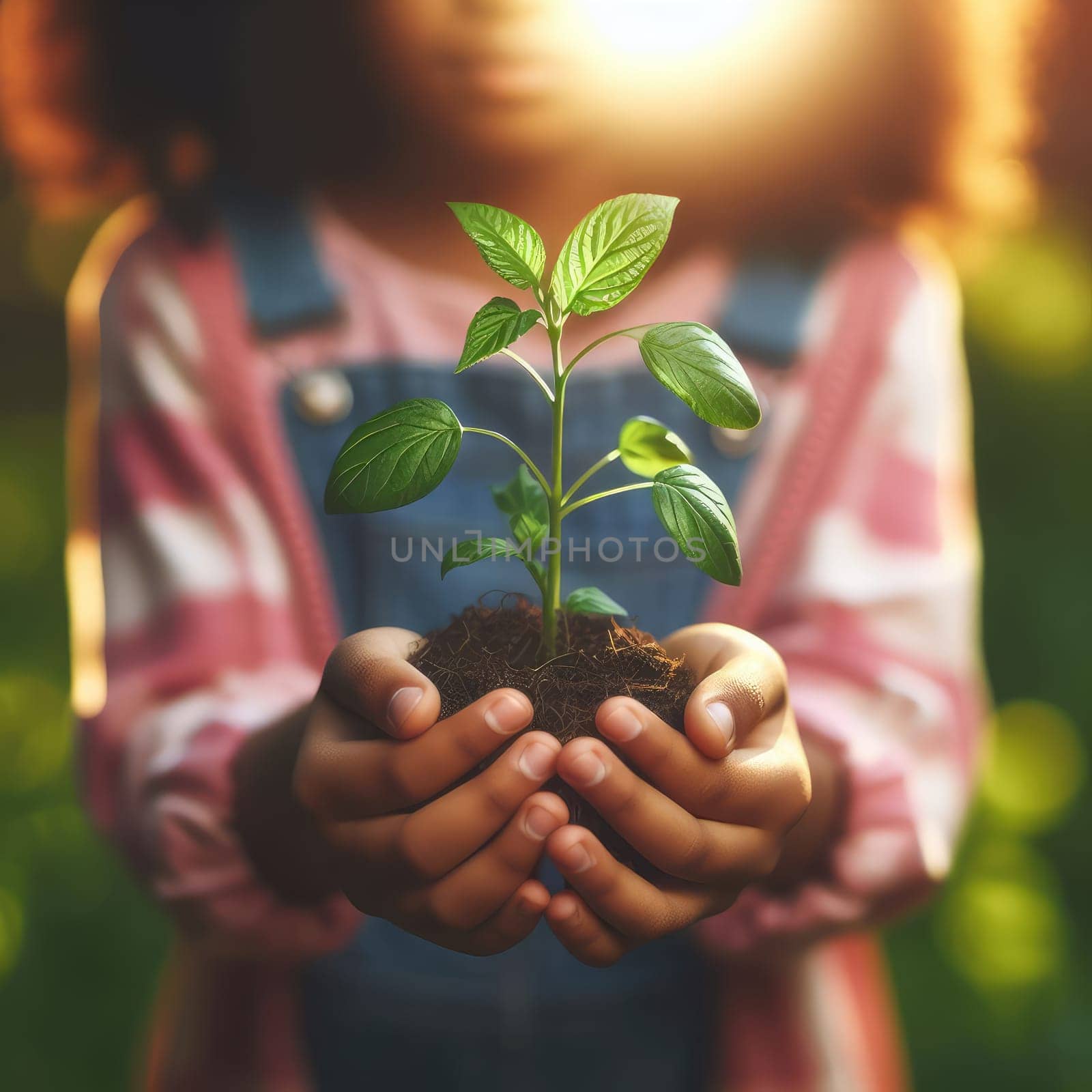 Small Plant Into The Ground - Hands Planting Young Tree With Sunlight And Flare Effect.