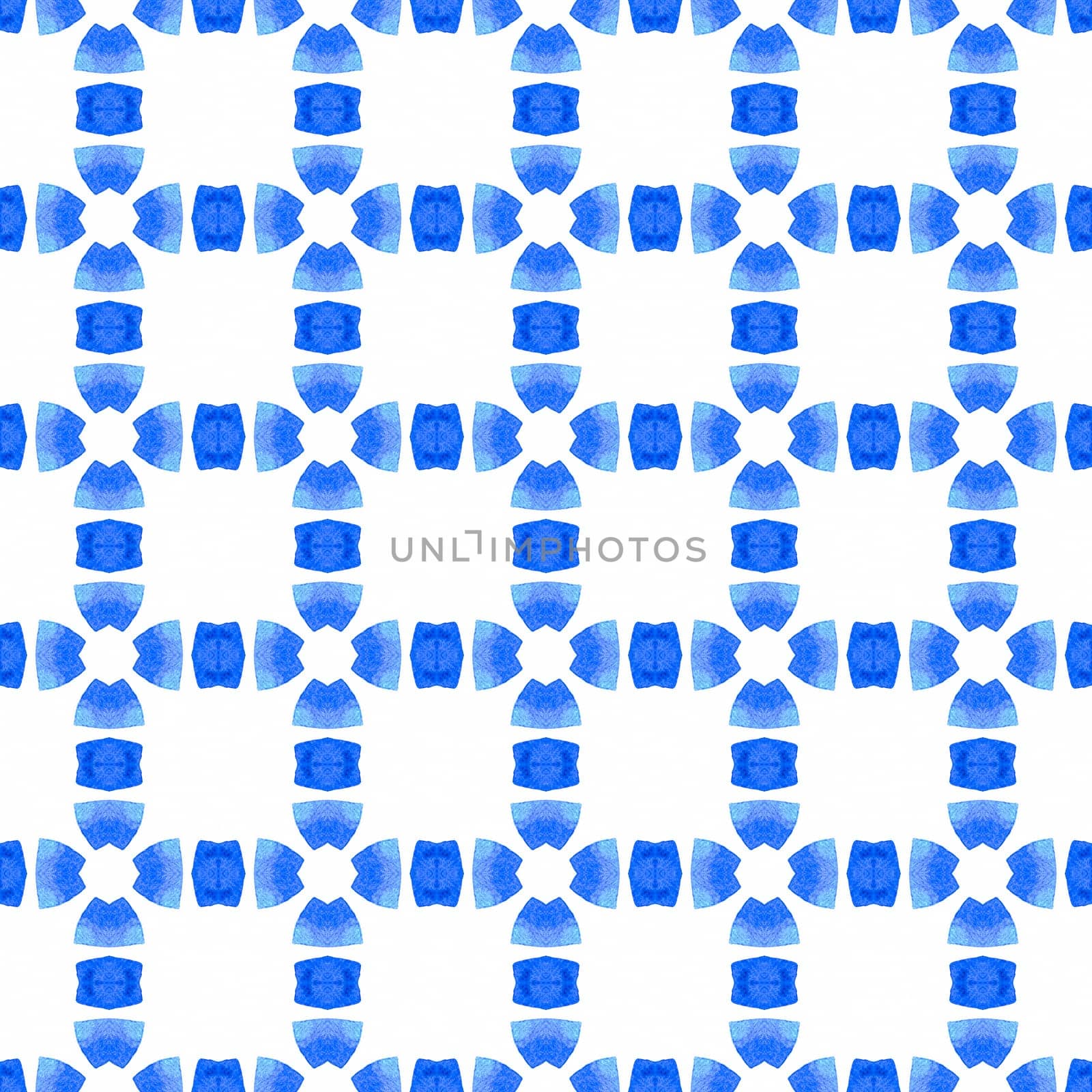 Tiled watercolor background. Blue juicy boho chic summer design. Hand painted tiled watercolor border. Textile ready symmetrical print, swimwear fabric, wallpaper, wrapping.
