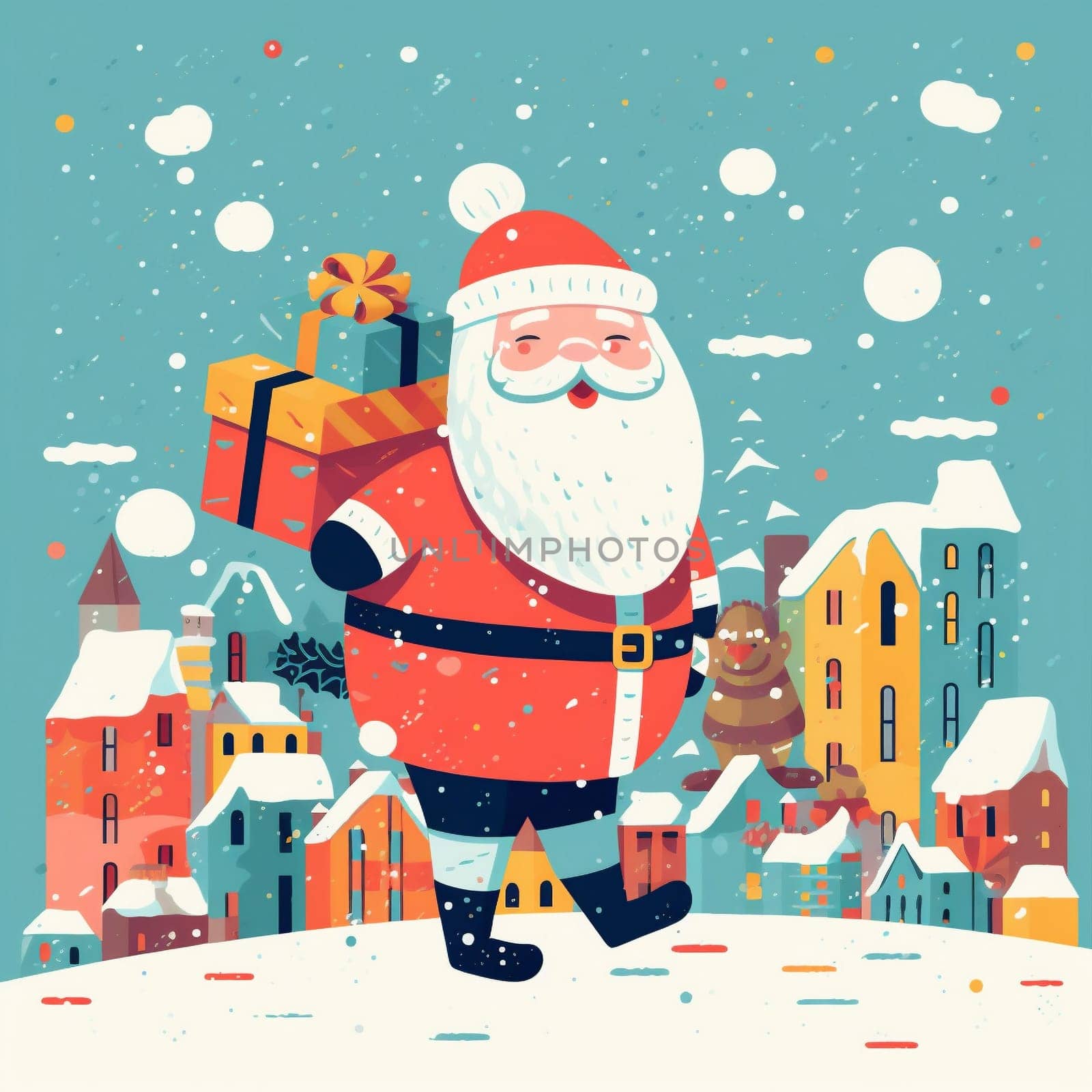 santa winter claus illustration holiday red present gift cartoon christmas. Generative AI. by Vichizh