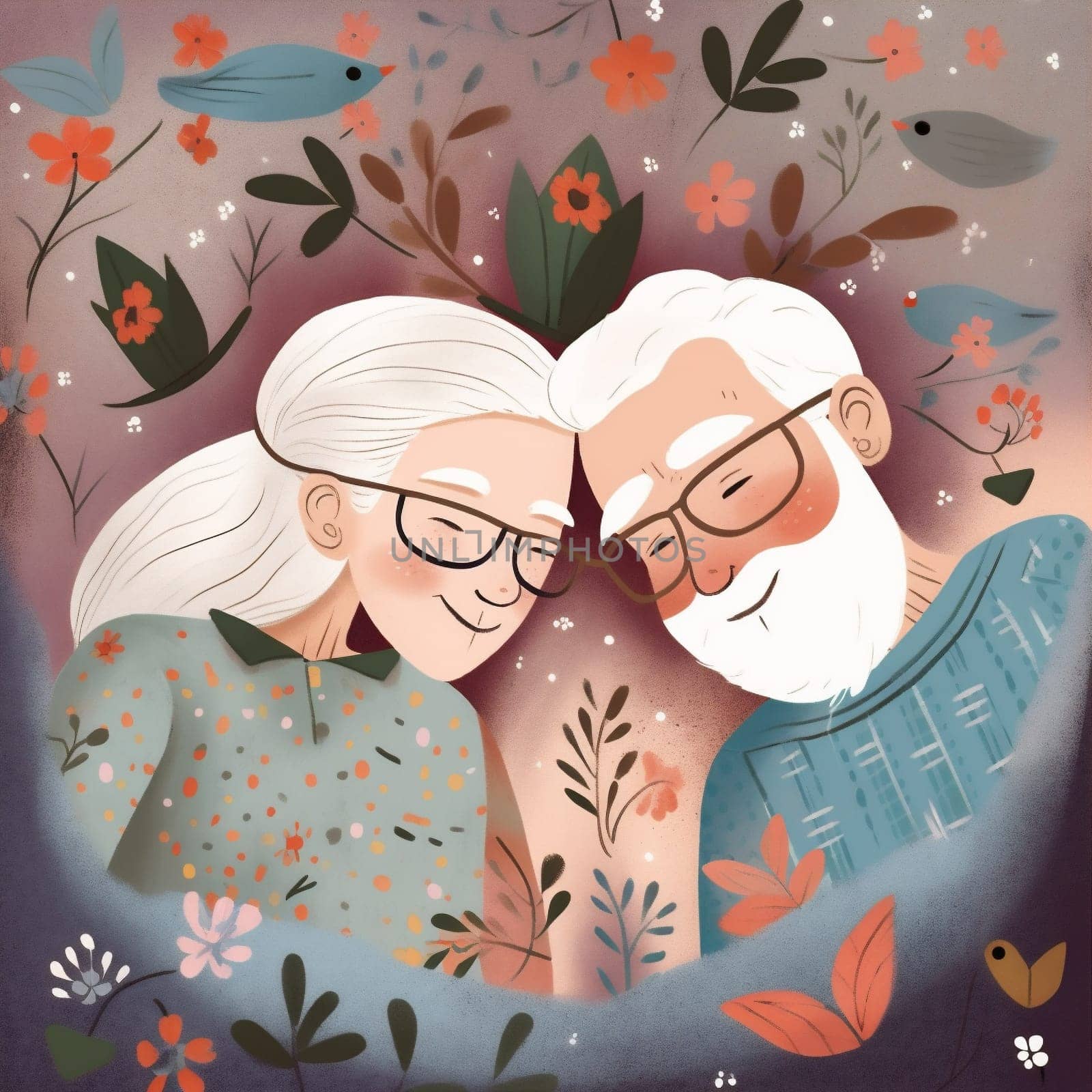 woman grandparent man retirement couple aged married grandfather elderly character love adult retired cartoon old happy bed book asleep wife mature together. Generative AI.