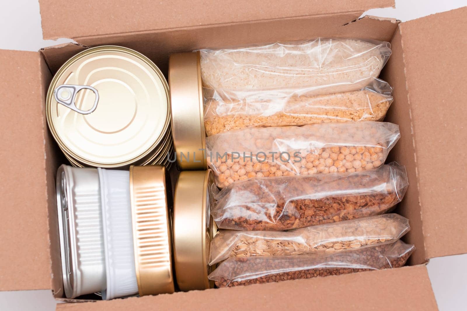 Carton Box with Canned Food, Cereals and Grocery - Donation Box or Food Reserves by InfinitumProdux