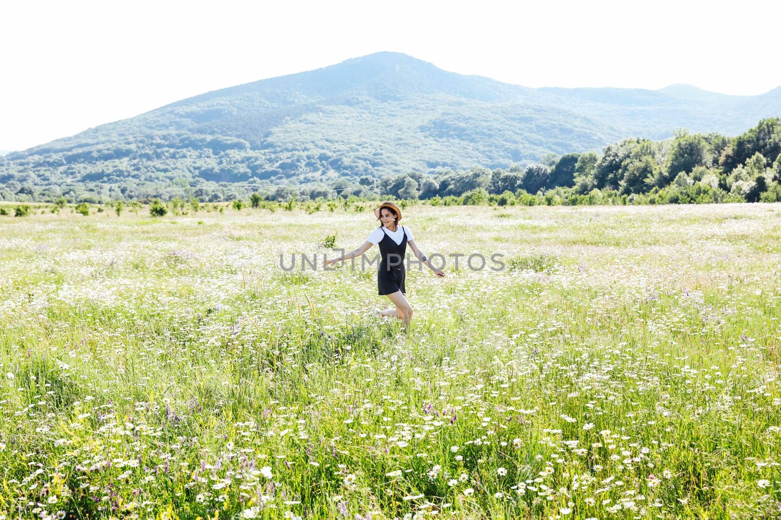 Walk Journey Woman in Field in Flowers