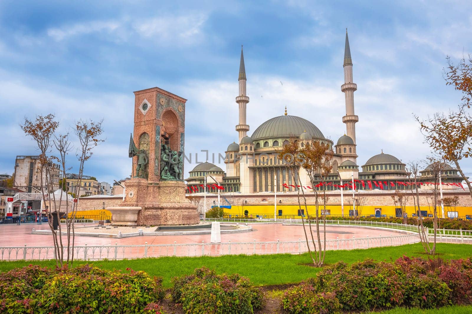 Taksim square in Istanbul mosque and street view, largest city in Turkey