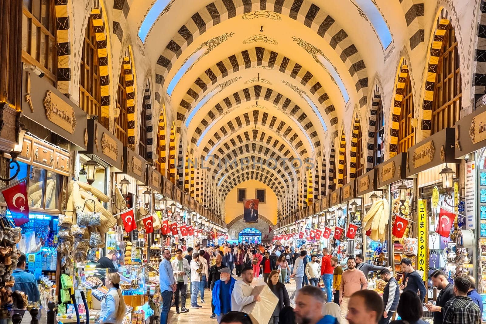 Istanbul, Turkey, November 22 2023: The Grand Bazaar in Istanbul view. Greatest historic closed market in Istanbul. Famous tourist destination.