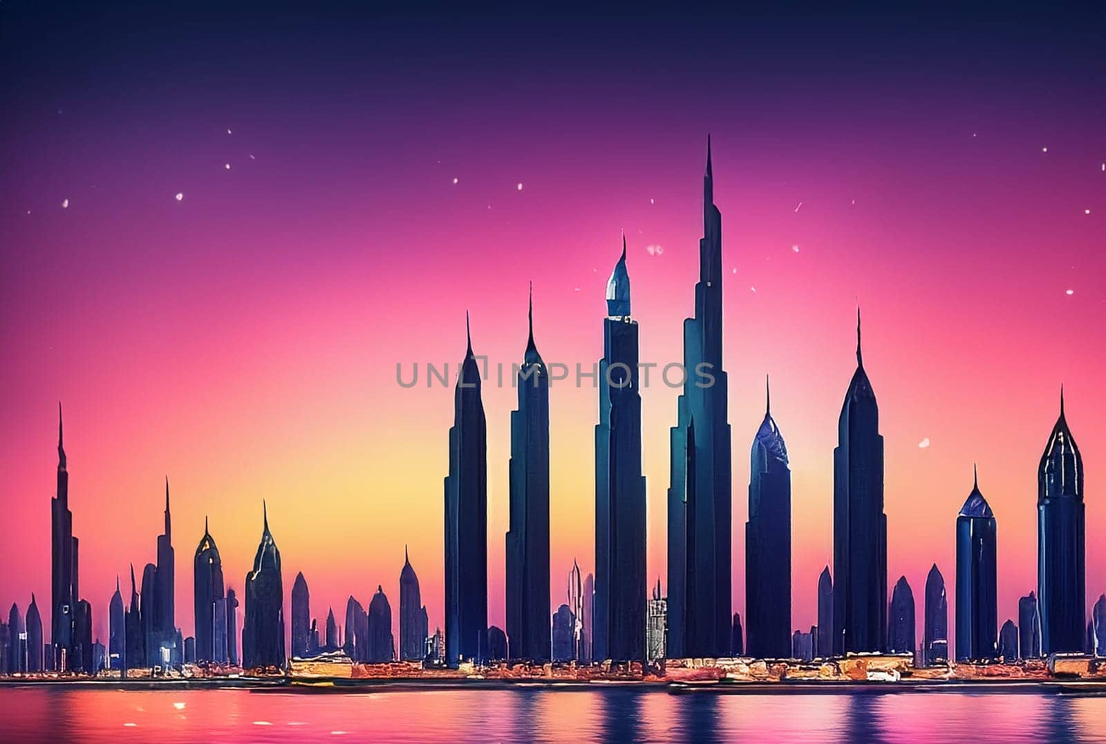 graphic impression of the dubai skyline in the evening by compuinfoto