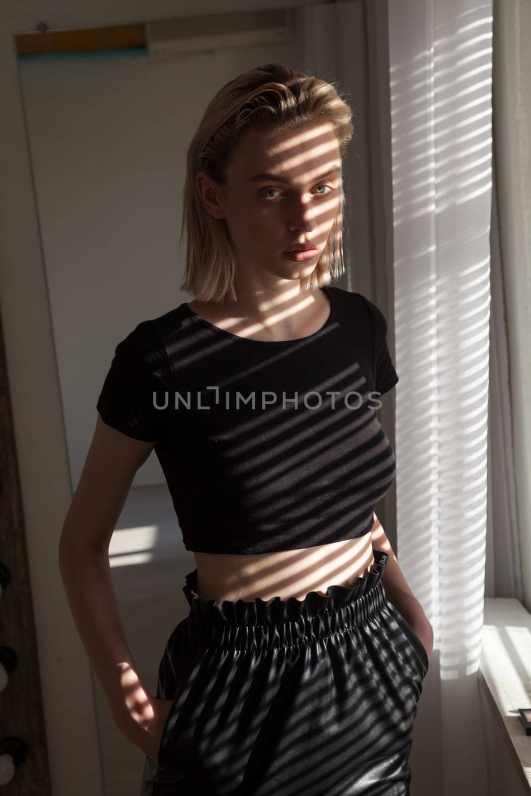 Portrait of a beautiful blonde woman at a photo shoot