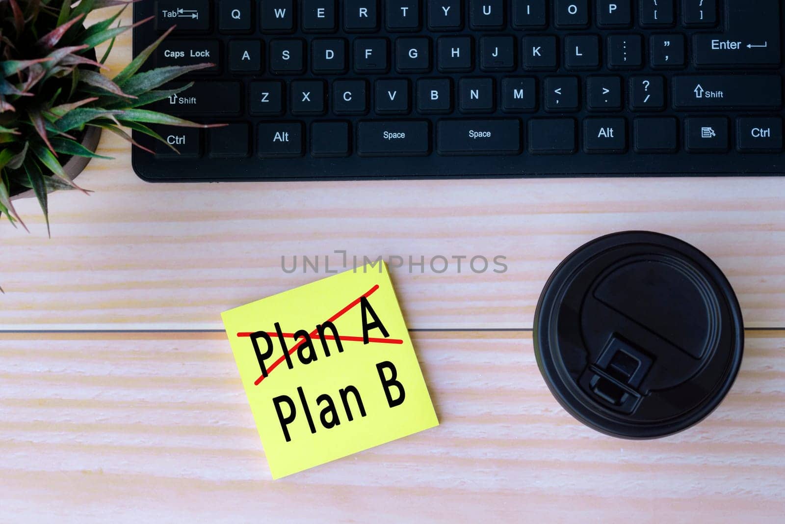 Yellow sticky note with text change the idea from Plan A to Plan B. Backup plan concept.