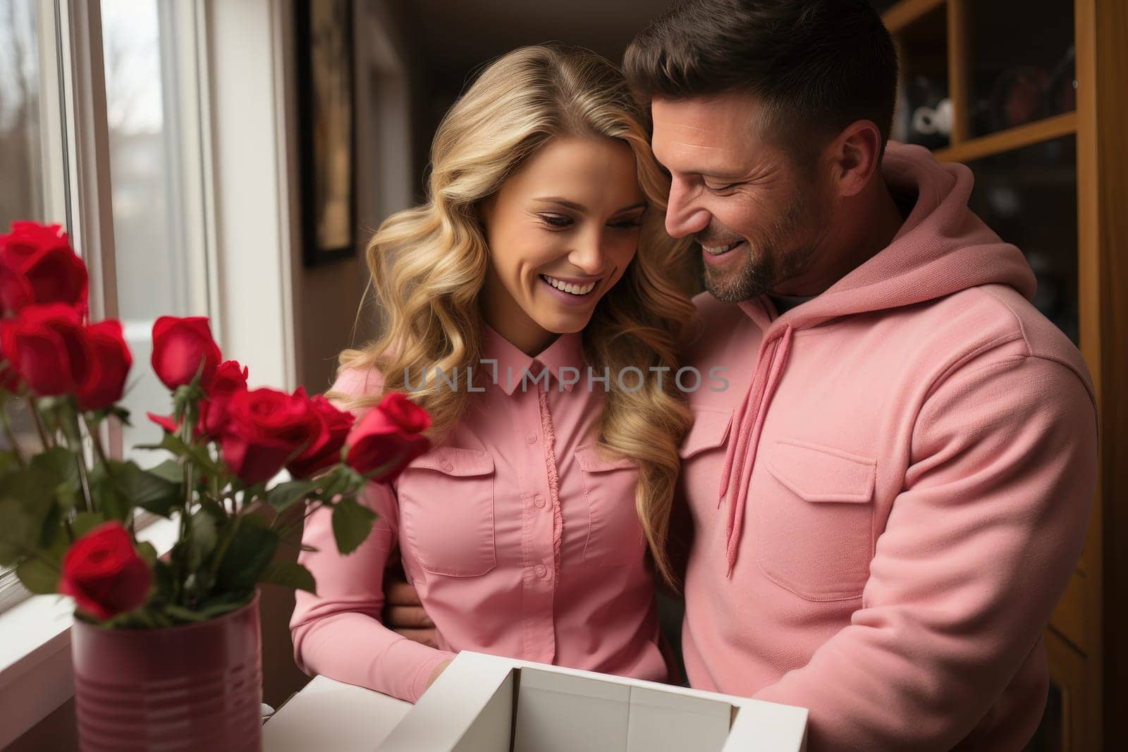 Romantic Surprise: A Man Gives Gifts to a Girl in Honor of Valentine's Day by Yurich32