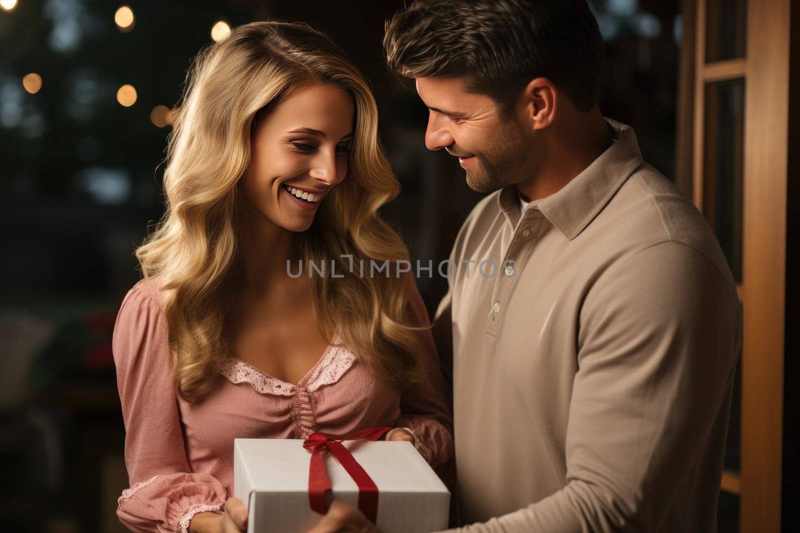 Moments of double happiness: A man gives gifts to a girl on Valentine's Day by Yurich32