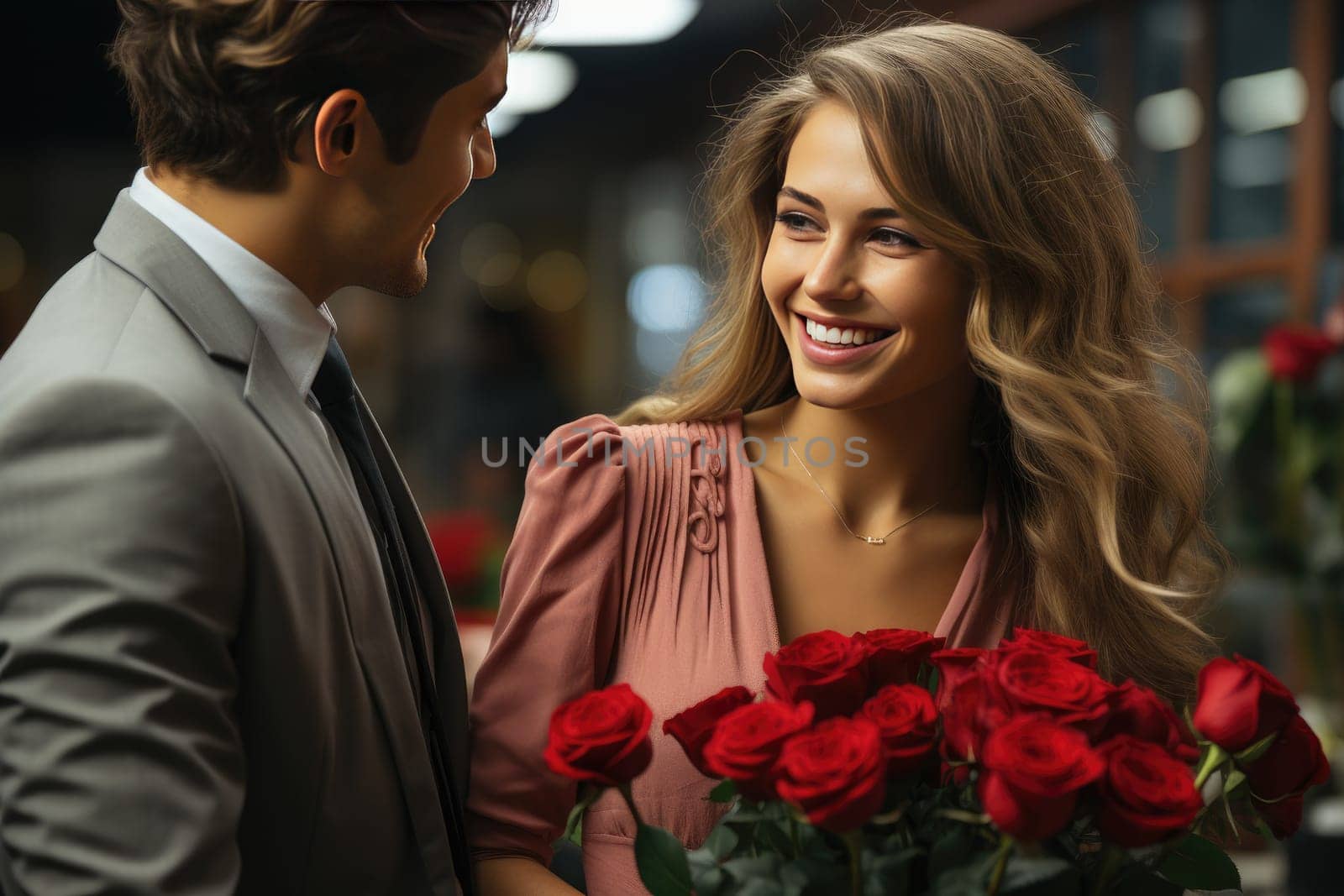 Symbols of Love: Man Giving Flowers in Honor of Valentine's Day by Yurich32