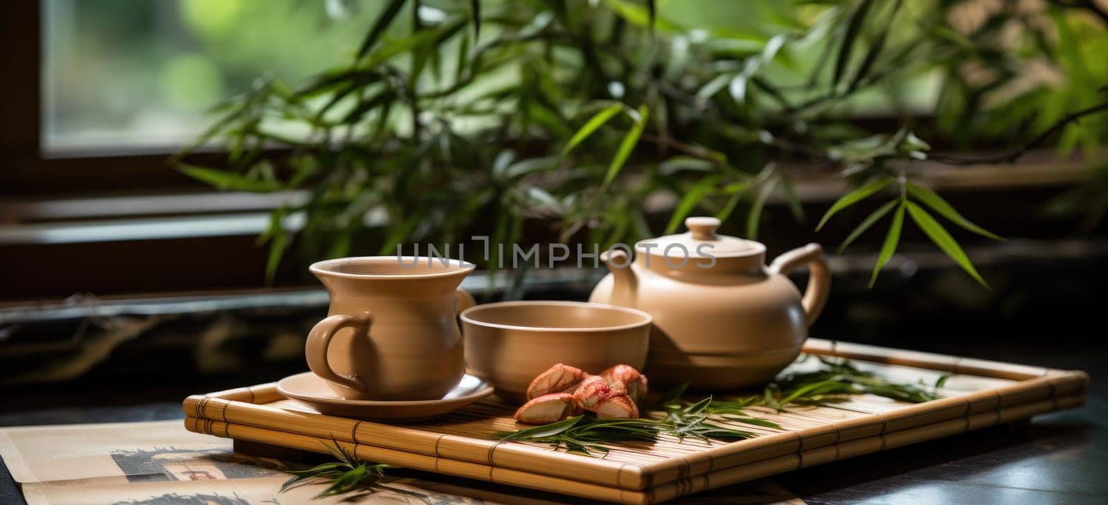 Accentuate the elegance of your tea presentation with this bamboo coaster that includes tea cups and a teapot. The modern and stylish design of the set gives the display a chic look.