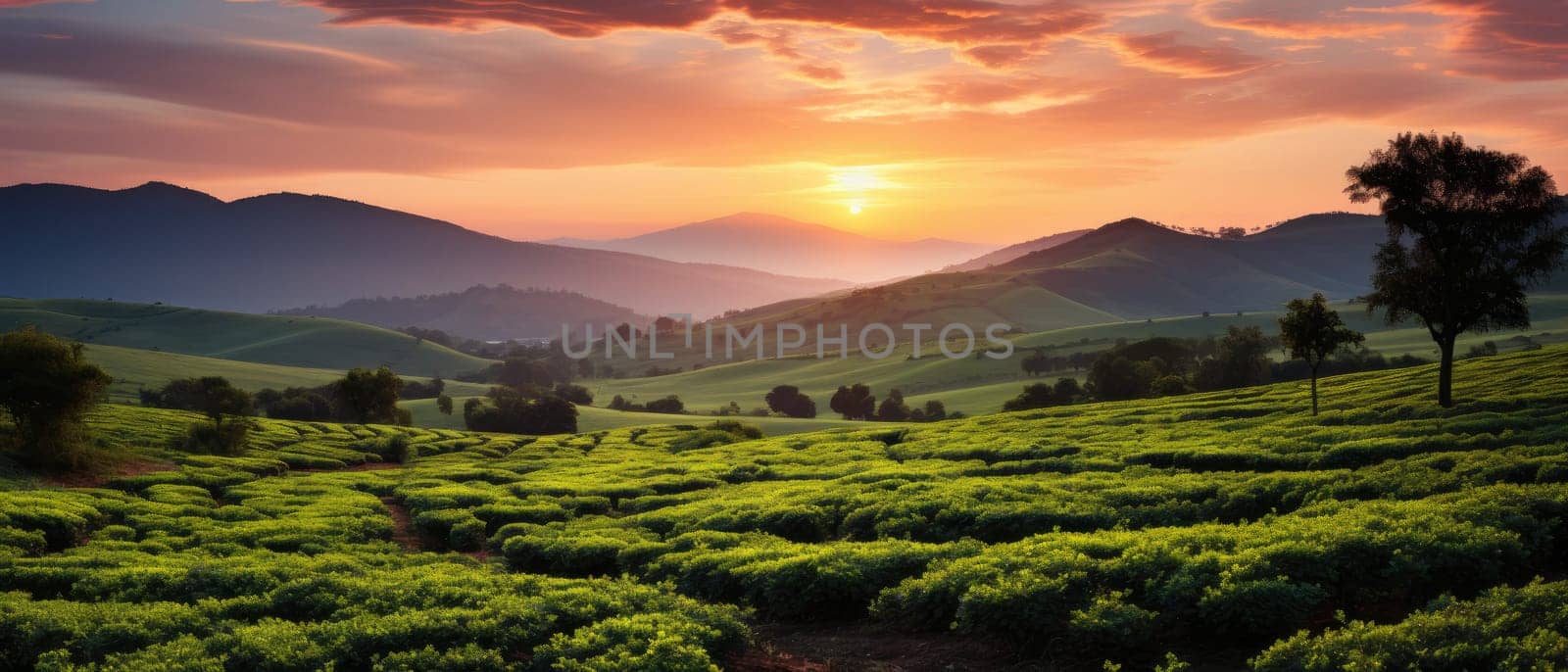 The Magic of Sunset on Green Tea Plantations: An Encounter with Magic by Yurich32