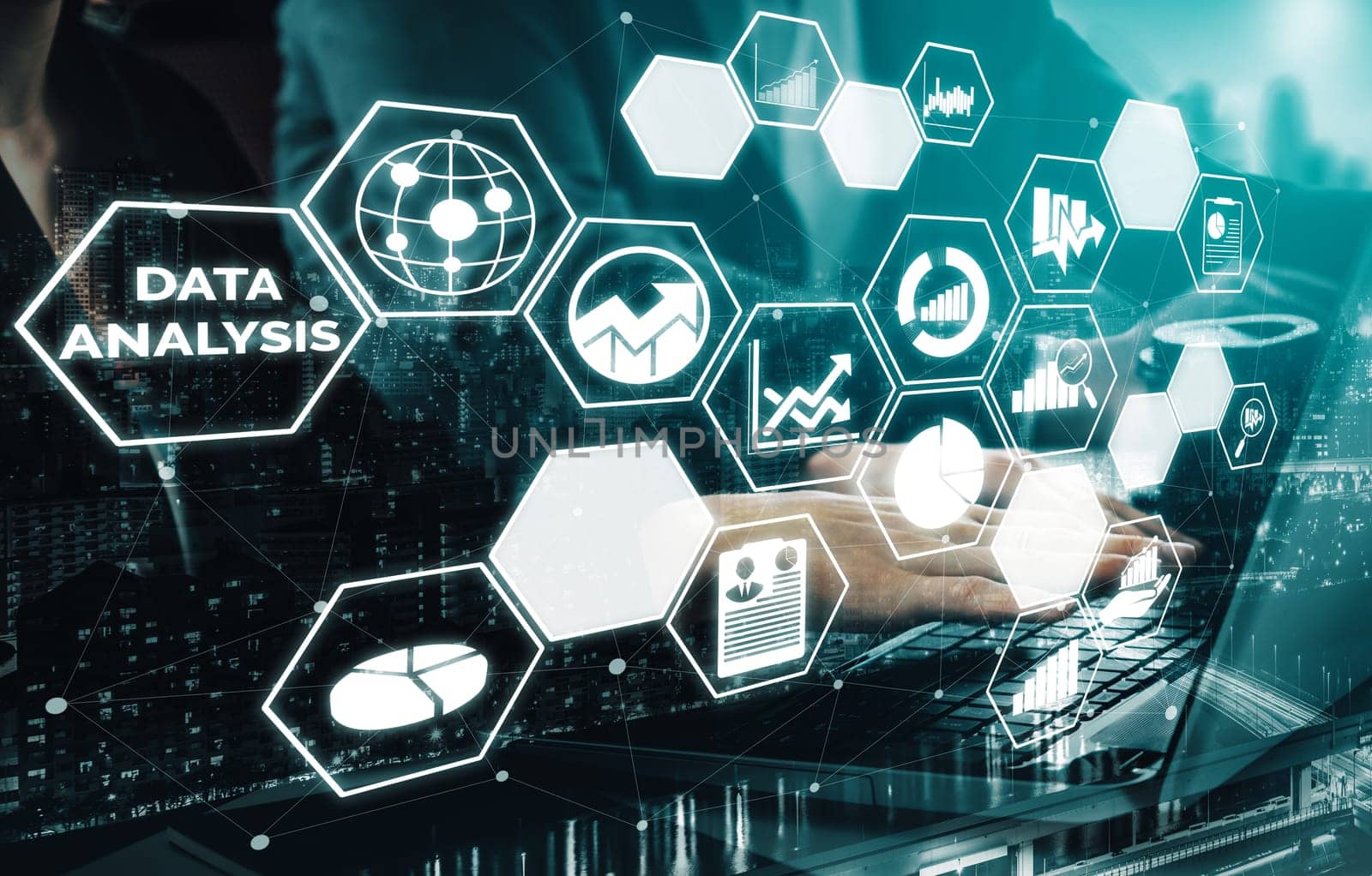 Data Analysis for Business and Finance Concept. interface showing future computer technology of profit analytic, online marketing research and information report for digital business strategy. uds