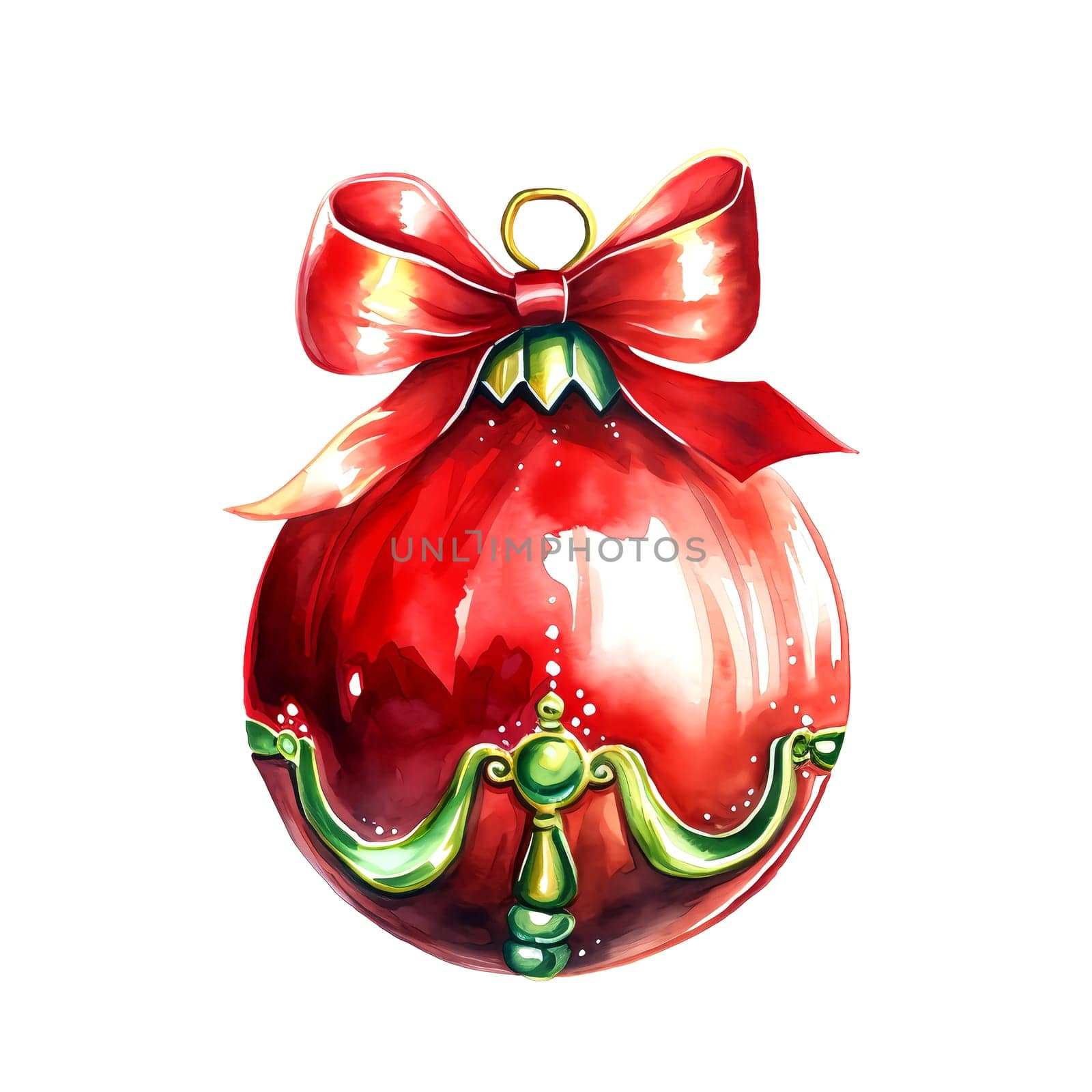 Watercolor Christmas ball. Clipart. AI generated. by AndreyKENO