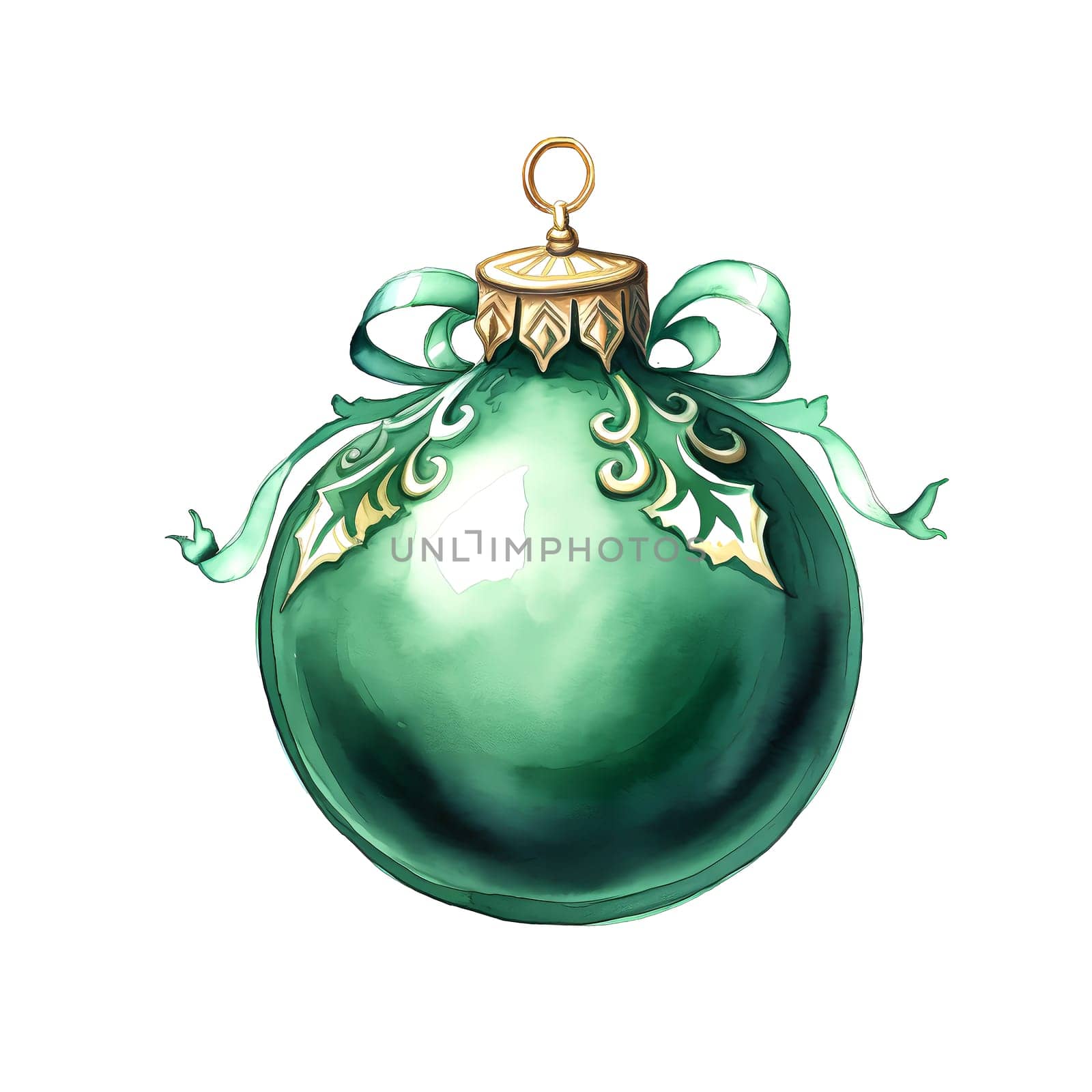 Watercolor Christmas ball. Clipart. AI generated. by AndreyKENO