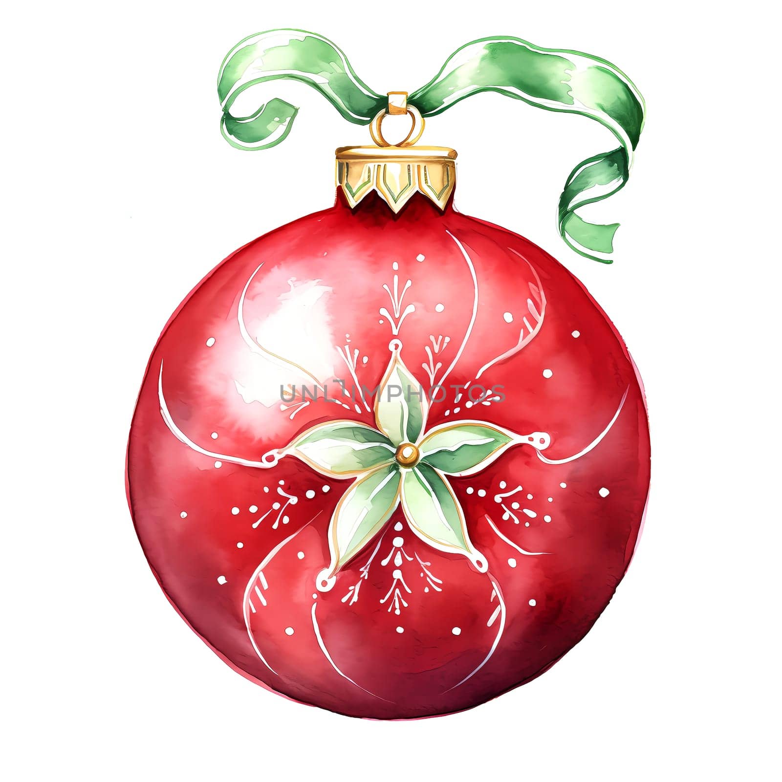 Watercolor Christmas ball. Clipart. AI generated. by AndreyKENO