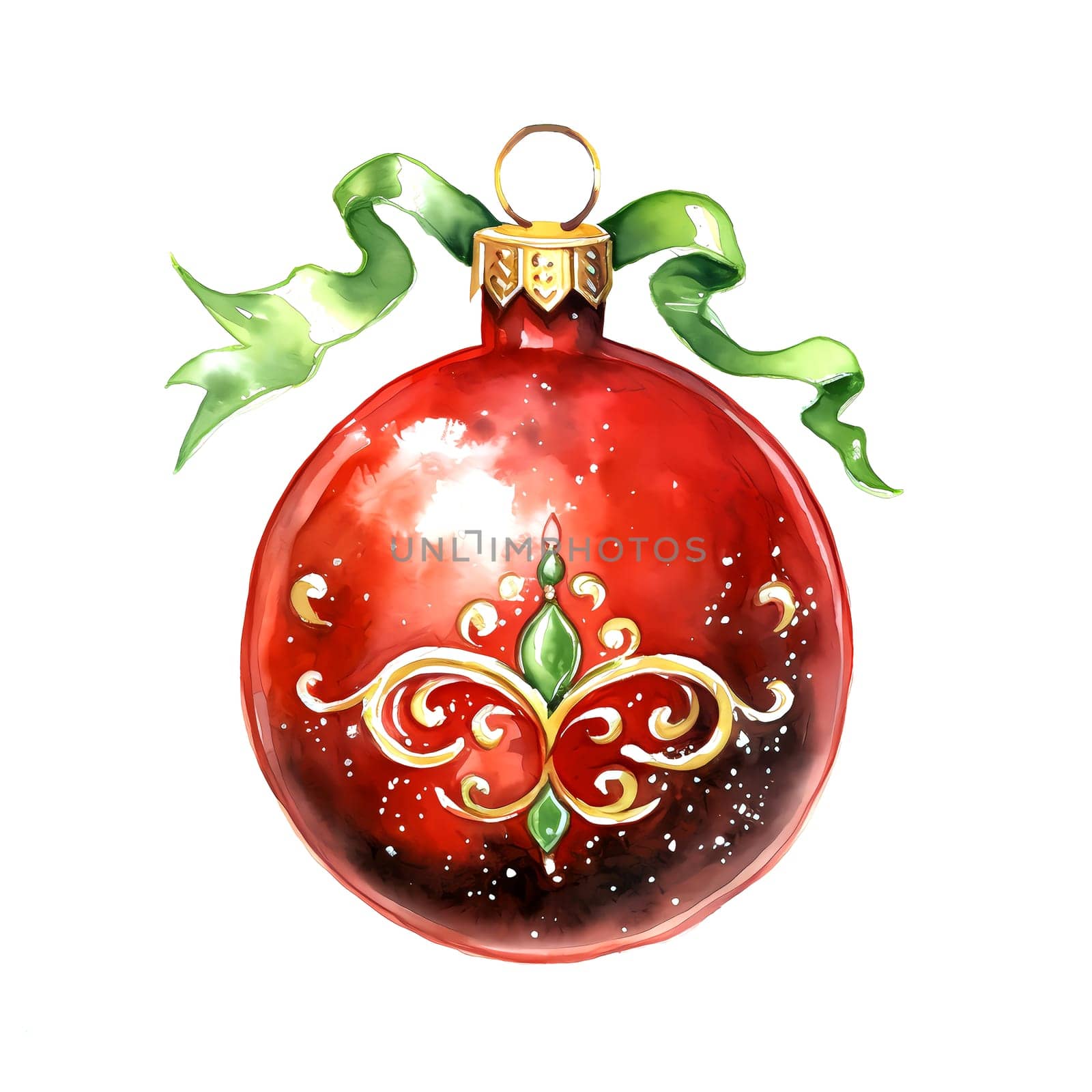 Watercolor Christmas ball. Clipart. AI generated. by AndreyKENO