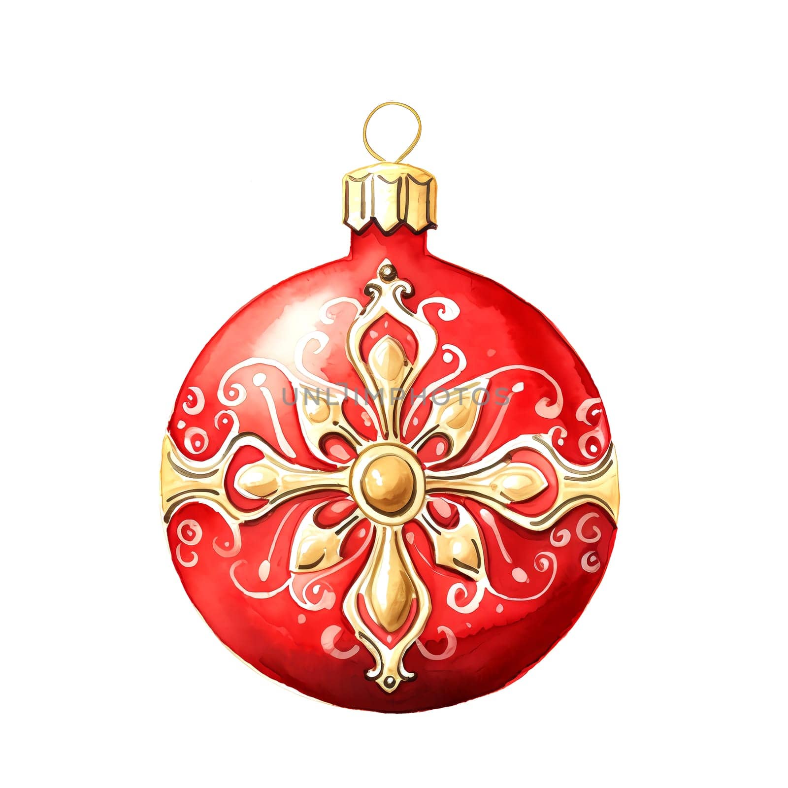 Watercolor Christmas ball. Clipart. AI generated. by AndreyKENO