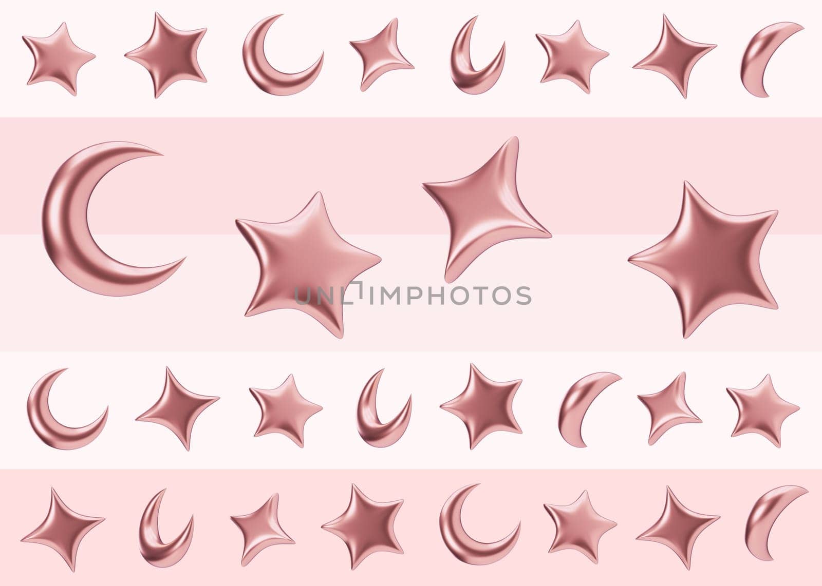 Pink seamless pattern with stars and moons. Applicable for fabric print, textile, wallpaper, gifts wrapping paper. Repeatable texture. Modern style, pattern for girls bedding, clothes. 3D