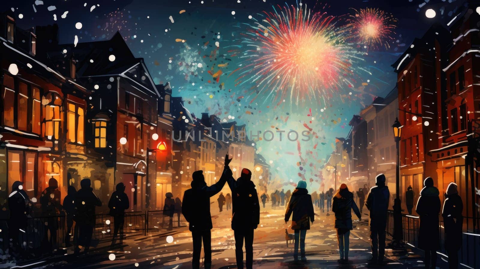 Firework explosion in the night sky celebrating happy new year 2024 by biancoblue