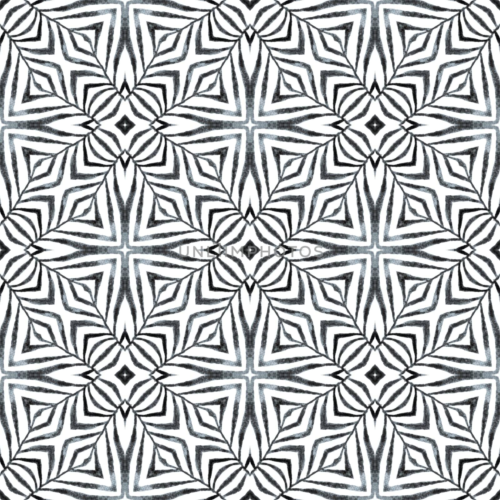 Textile ready flawless print, swimwear fabric, wallpaper, wrapping. Black and white modern boho chic summer design. Mosaic seamless pattern. Hand drawn green mosaic seamless border.