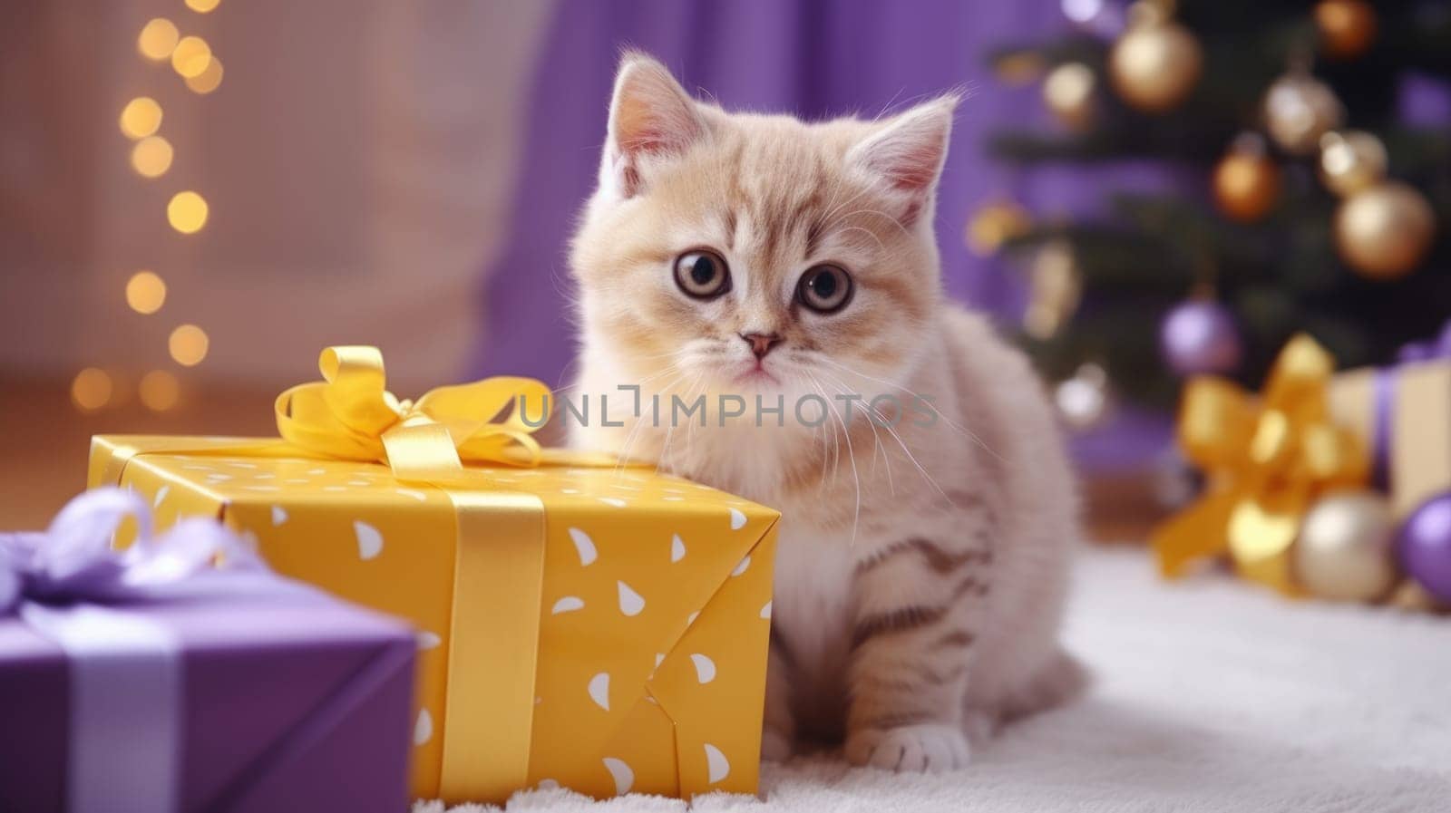 cat kitten with gift box, ai by rachellaiyl